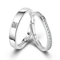 Couple Finger Rings, Brass, with Cubic Zirconia, silver color plated, Unisex silver color, 4mm 