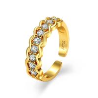 Brass Cuff Finger Ring, with Cubic Zirconia, gold color plated, for woman, golden 