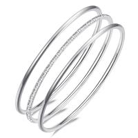 Brass Bangle, silver color plated, three pieces & for woman & frosted, silver color, 7.6mm 