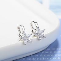 Brass Lever Back Earring, Flower, micro pave cubic zirconia & for woman, silver color 