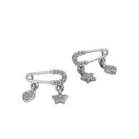 Cubic Zirconia Micro Pave Brass Earring, Safety Pin, micro pave cubic zirconia & for woman 12mm 