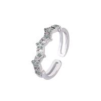 Brass Cuff Finger Ring, Adjustable & with star pattern & micro pave cubic zirconia & for woman, silver color, 16mm 