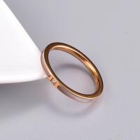 Titanium Steel Finger Ring, with White Shell, rose gold color plated & for woman & with rhinestone 