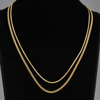 Titanium Steel Chain Necklace, 18K gold plated, Double Layer & twist oval chain & for woman, 38cm,41cm 
