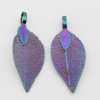Brass Leaf Pendants, with Real Leaf, colorful plated, hollow - Approx 2.3mm 