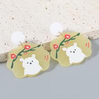 Resin Drop Earring, with Zinc Alloy, fashion jewelry & with bear pattern & for woman, yellow 