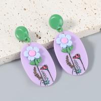 Resin Drop Earring, with Zinc Alloy, fashion jewelry & with flower pattern & for woman, purple 