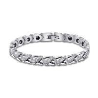 Titanium Steel Bracelet, with Hematite, plated, for man & with rhinestone, silver color, 7mm Approx 210 mm 