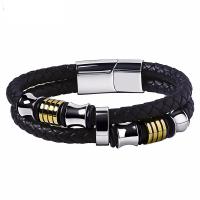 PU Leather Bracelet, with Stainless Steel, plated, Double Layer & braided bracelet & for man 18mm 