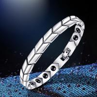 Titanium Steel Bracelet, with Hematite, polished, for man, silver color, 8mm Approx 210 mm 