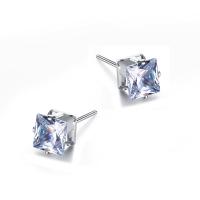 Stainless Steel Cubic Zirconia Stud Earring, with Cubic Zirconia, Square, silver color plated, for woman 