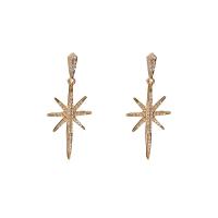 Zinc Alloy Rhinestone Drop Earring, with Rhinestone, 925 thailand sterling silver post pin, Eight Point Star, plated, for woman 