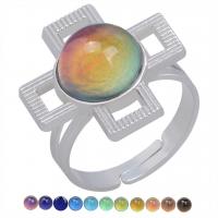 Mood Finger Ring, Zinc Alloy, with Acrylic, Cross, plated, for woman & change their color according to the temperature, mixed colors, 17mm 