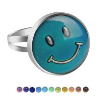 Mood Finger Ring, Zinc Alloy, Smiling Face, plated, for woman & change their color according to the temperature, mixed colors, 17mm 