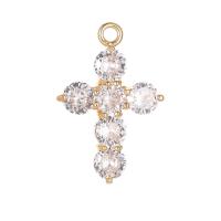 Cubic Zirconia Brass Pendants, Cross, gold color plated, micro pave cubic zirconia 