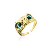 Cubic Zircon Brass Finger Ring, Owl, 18K gold plated, Adjustable & with cubic zirconia 18mm 