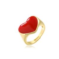Brass Finger Ring, Heart, 18K gold plated, Adjustable & micro pave cubic zirconia & enamel 18mm 