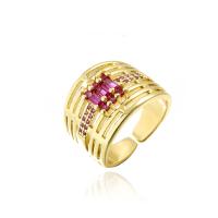 Brass Cuff Finger Ring, 18K gold plated, Adjustable & micro pave cubic zirconia 18mm 