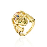 Cubic Zirconia Micro Pave Brass Finger Ring, Frog, 18K gold plated, Adjustable & micro pave cubic zirconia 17-19mm 