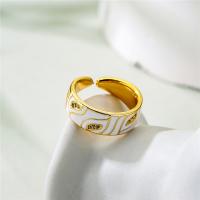Латунь Манжеты палец кольцо, 18K позолоченный, Регулируемый & инкрустированное микро кубического циркония & эмаль, белый, 18mm, продается PC