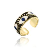 Brass Cuff Finger Ring, 18K gold plated, Adjustable & with eye pattern & enamel 