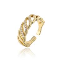 Brass Cuff Finger Ring, 18K gold plated, Adjustable & micro pave cubic zirconia & hollow 