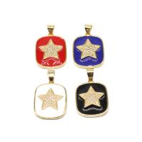 Enamel Brass Pendants, Square, with star pattern & micro pave cubic zirconia 