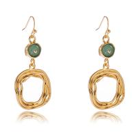 Zinc Alloy Drop Earring, with Green Agate, plated, for woman, golden 