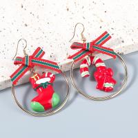 Boucles d'oreilles de Noël, alliage de zinc, avec tissu & résine, Placage, Conception de Noël & bijoux de mode & pour femme, Vendu par paire