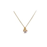 Brass Cubic Zirconia Necklace, with Moonstone & Cubic Zirconia, with 5cm extender chain, Angel, gold color plated, round link chain & for woman, golden Approx 17 Inch 