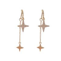 Zinc Alloy Rhinestone Drop Earring, with Rhinestone, 925 thailand sterling silver post pin, Star, gold color plated, for woman, golden 