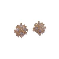 Cubic Zircon (CZ) Stud Earring, Zinc Alloy, with Cubic Zirconia & Plastic, 925 thailand sterling silver post pin, Snowflake, gold color plated, for woman 