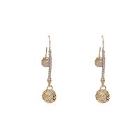 Zinc Alloy Rhinestone Drop Earring, with Rhinestone & Plastic Pearl, brass post pin, gold color plated, for woman & hollow, golden 