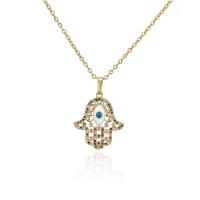 Cubic Zircon Micro Pave Brass Necklace, Evil Eye Hamsa, 18K gold plated & micro pave cubic zirconia & enamel Approx 17.72 Inch 