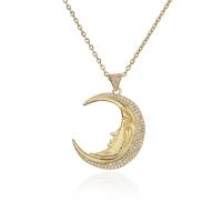 Cubic Zircon Micro Pave Brass Necklace, Moon, 18K gold plated, micro pave cubic zirconia Approx 17.72 Inch 