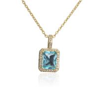 Brass Cubic Zirconia Necklace, Square, 18K gold plated, micro pave cubic zirconia & for woman Approx 17.72 Inch 