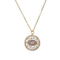 Cubic Zircon Micro Pave Brass Necklace, Flat Round, plated, with eye pattern & micro pave cubic zirconia & for woman & hollow Approx 17.72 Inch 