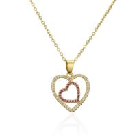 Cubic Zircon Micro Pave Brass Necklace, Heart, 18K gold plated, micro pave cubic zirconia & for woman & enamel & hollow Approx 17.72 Inch 