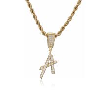 Cubic Zircon Micro Pave Brass Necklace, Alphabet Letter, 18K gold plated, French Rope Chain & micro pave cubic zirconia & for woman Approx 19.72 Inch 