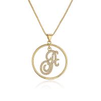 Cubic Zircon Micro Pave Brass Necklace, Flat Round, 18K gold plated & micro pave cubic zirconia & for woman & hollow Approx 17.72 Inch 