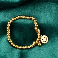Titane bracelet en acier et bracelet, Acier titane, Visage de sourire, Plaqué or 18K, pour femme Environ 7 pouce, Vendu par PC