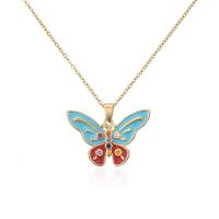 Cubic Zircon Micro Pave Brass Necklace, Butterfly, 18K gold plated, micro pave cubic zirconia & for woman & enamel Approx 17.72 Inch 