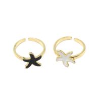 Brass Cuff Finger Ring, Starfish, Adjustable & for woman & enamel 