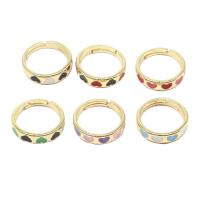 Brass Open Finger Ring, Adjustable & with heart pattern & for woman & enamel 