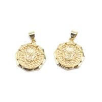 Brass Jewelry Pendants, Round, With Animal Pattern, golden 
