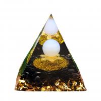 канифоль Пирамида украшения, с Обсидиан & Золотая фольга & Белый агат & Латунь, Эпоксидная стикер, 60mm, продается PC