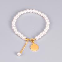 Plastic Pearl Bracelets, 316L Stainless Steel, with Plastic Pearl, with 6cm extender chain, gold color plated, for woman, white Approx 15 cm 