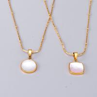 Stainless Steel Jewelry Necklace, 316L Stainless Steel, with White Shell, Geometrical Pattern, gold color plated, rope chain & for woman, golden Approx 45 cm 
