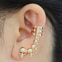 Earring Cuff and Wraps, Zinc Alloy, Skull, plated, micro pave cubic zirconia & for woman, golden 
