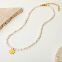 Collier de bijoux de titane, Acier titane, avec perle de plastique, Plaqué or 18K, pour femme Environ 18.11 pouce, Vendu par PC